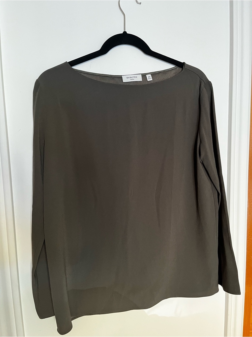 Aritzia Babaton Sophos Dark Olive Blouse — Long Sleeve Boatneck